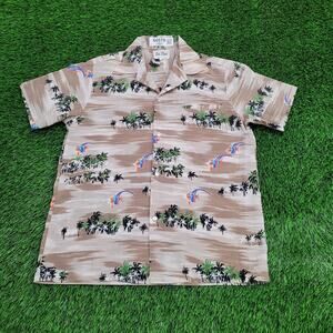 Vintage Hawaiian AOP Shirt M/L 22x28 Beige White USA